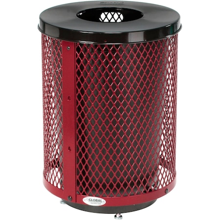 Global Industrial Outdoor Diamond Steel Trash Can With Flat Lid & Base, 36 Gallon, Red 261924RDD